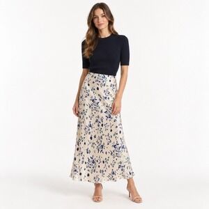 Favorite Daughter The Favorite Skirt Women S Cream Blue Floral Bias Cut Maxi